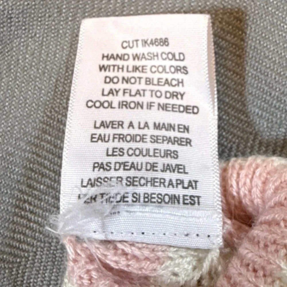 Guess Jeans Striped Knit Gloves Blush Milk Rhinestone Logo Cashmere Blend 2258